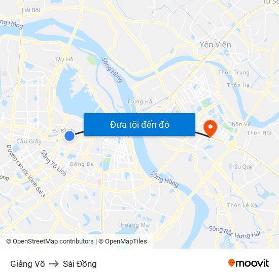 Giảng Võ to Sài Đồng map