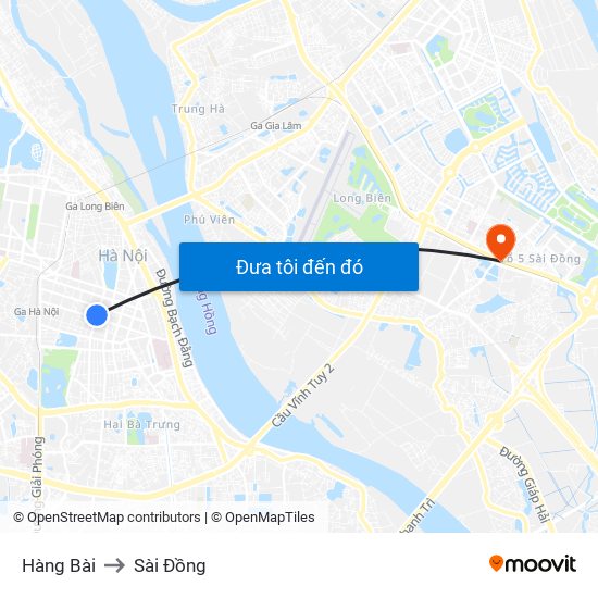 Hàng Bài to Sài Đồng map