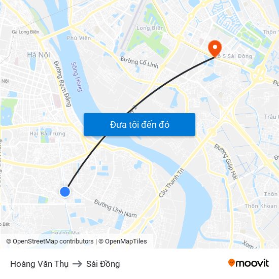 Hoàng Văn Thụ to Sài Đồng map