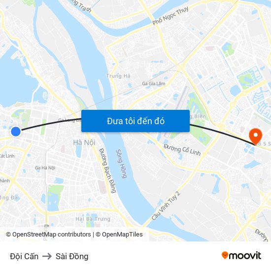 Đội Cấn to Sài Đồng map