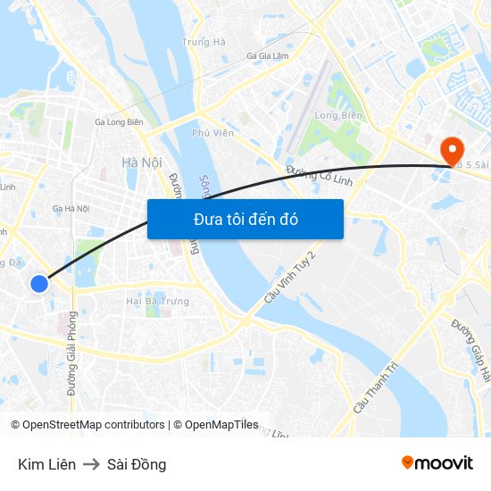 Kim Liên to Sài Đồng map