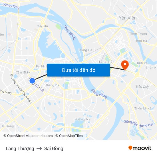 Láng Thượng to Sài Đồng map