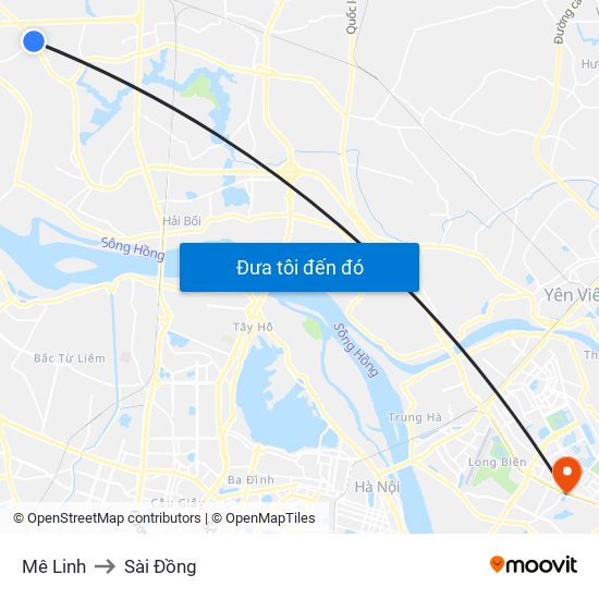 Mê Linh to Sài Đồng map