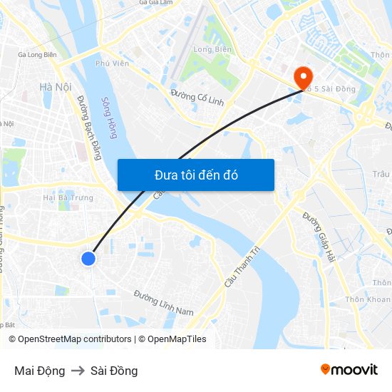 Mai Động to Sài Đồng map
