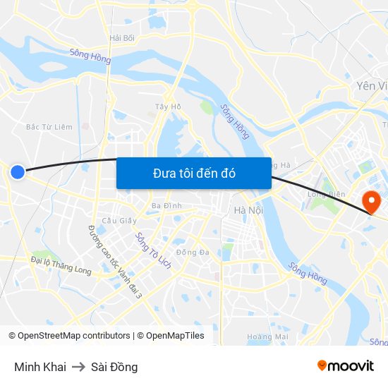 Minh Khai to Sài Đồng map