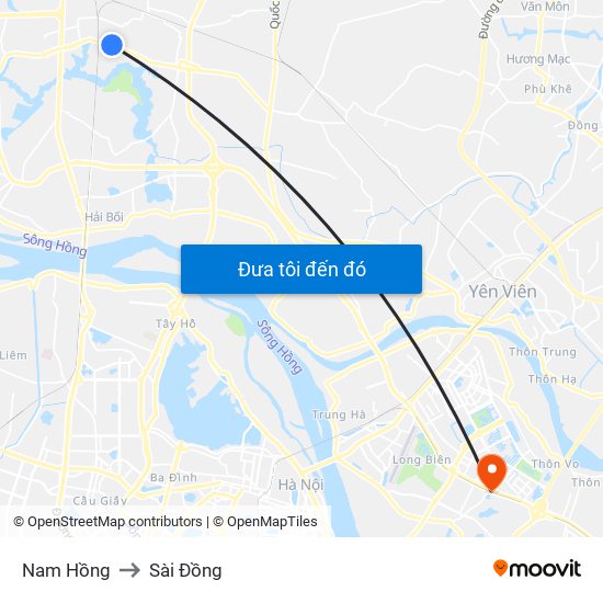 Nam Hồng to Sài Đồng map