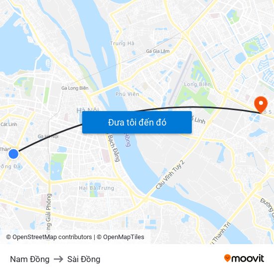 Nam Đồng to Sài Đồng map
