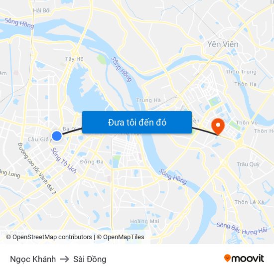 Ngọc Khánh to Sài Đồng map