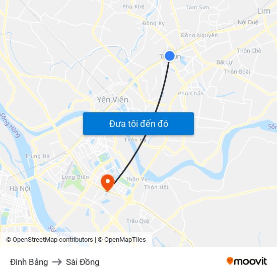 Đình Bảng to Sài Đồng map