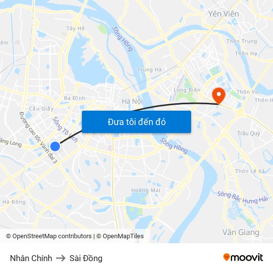 Nhân Chính to Sài Đồng map