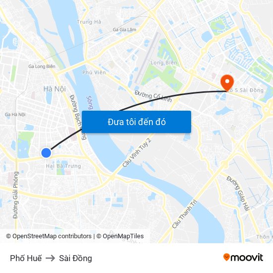 Phố Huế to Sài Đồng map