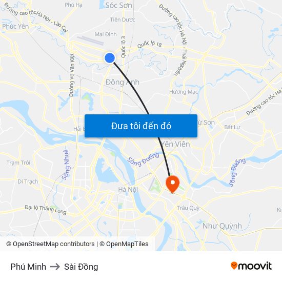 Phú Minh to Sài Đồng map