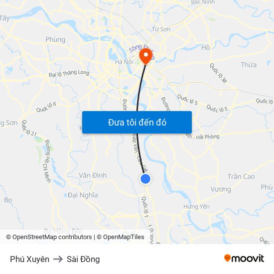 Phú Xuyên to Sài Đồng map
