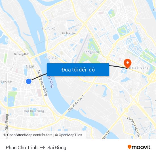 Phan Chu Trinh to Sài Đồng map