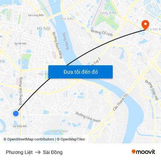 Phương Liệt to Sài Đồng map