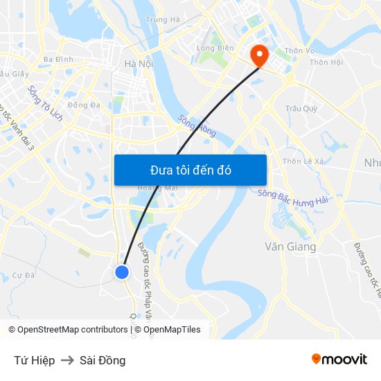 Tứ Hiệp to Sài Đồng map