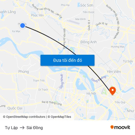 Tự Lập to Sài Đồng map