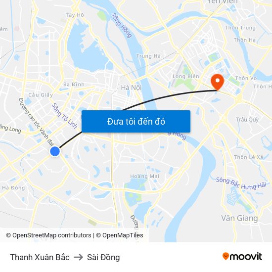 Thanh Xuân Bắc to Sài Đồng map