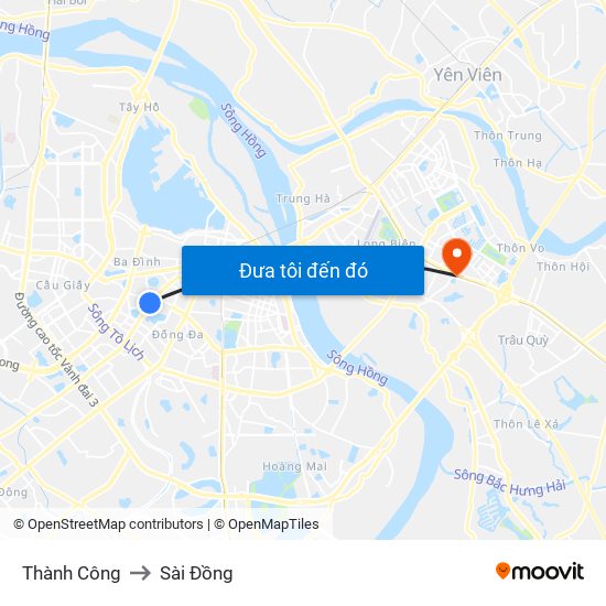 Thành Công to Sài Đồng map