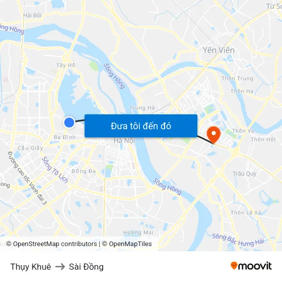 Thụy Khuê to Sài Đồng map