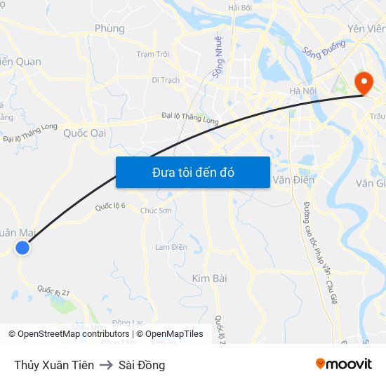 Thủy Xuân Tiên to Sài Đồng map
