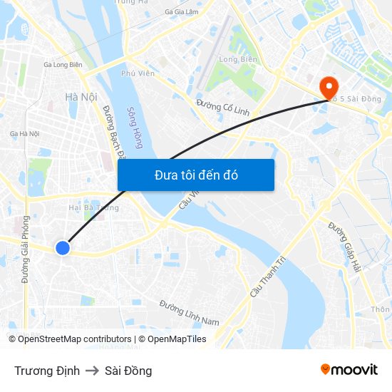 Trương Định to Sài Đồng map