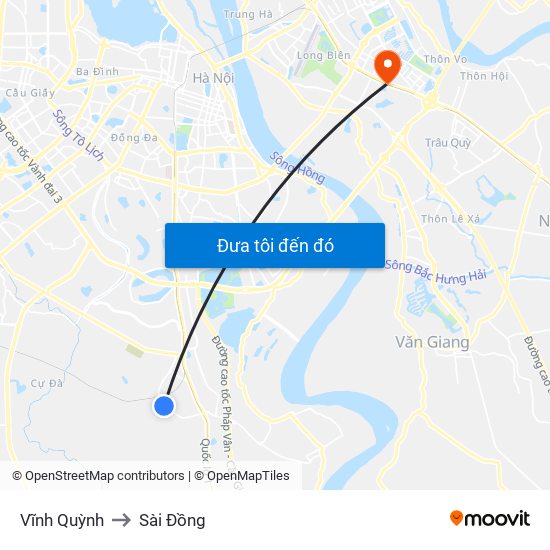 Vĩnh Quỳnh to Sài Đồng map