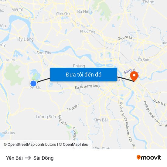 Yên Bài to Sài Đồng map