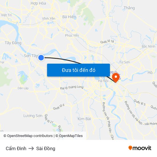 Cẩm Đình to Sài Đồng map