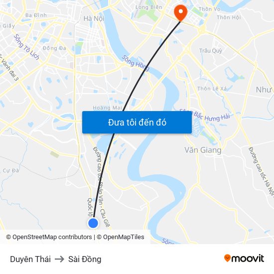 Duyên Thái to Sài Đồng map