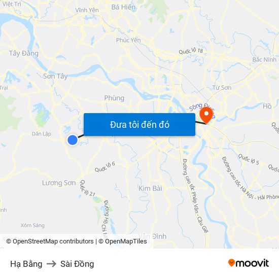 Hạ Bằng to Sài Đồng map