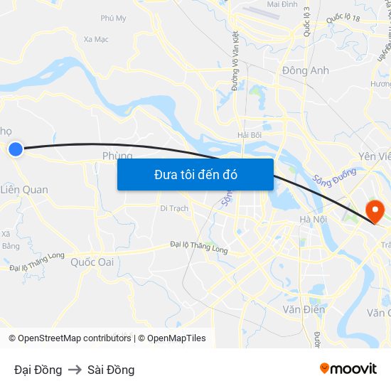 Đại Đồng to Sài Đồng map