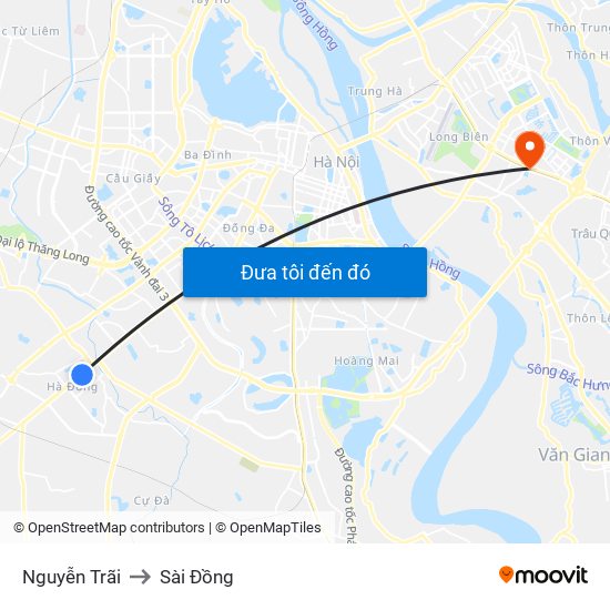 Nguyễn Trãi to Sài Đồng map