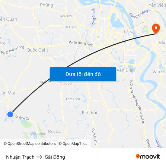 Nhuận Trạch to Sài Đồng map