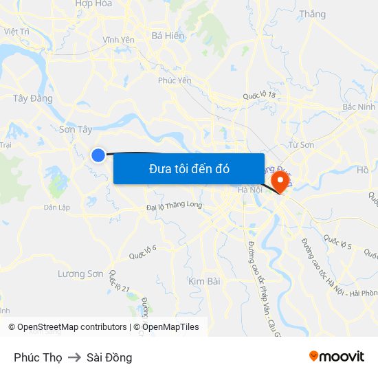 Phúc Thọ to Sài Đồng map