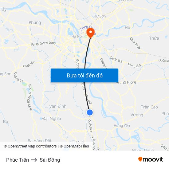 Phúc Tiến to Sài Đồng map