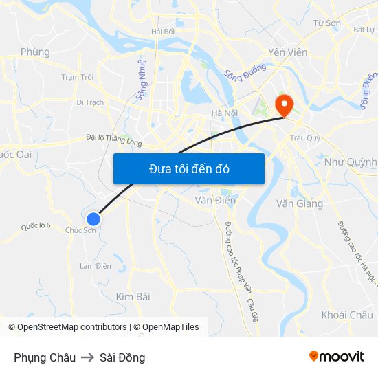 Phụng Châu to Sài Đồng map