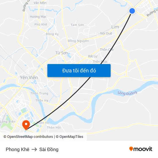 Phong Khê to Sài Đồng map