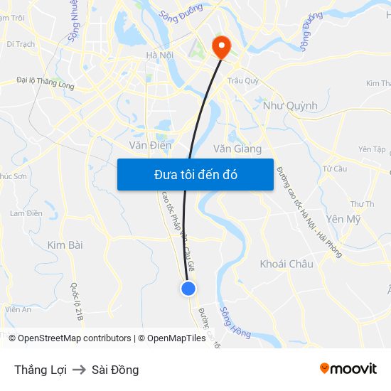 Thắng Lợi to Sài Đồng map