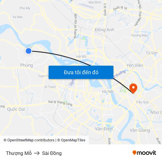 Thượng Mỗ to Sài Đồng map