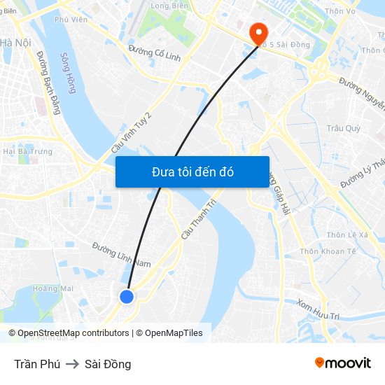 Trần Phú to Sài Đồng map