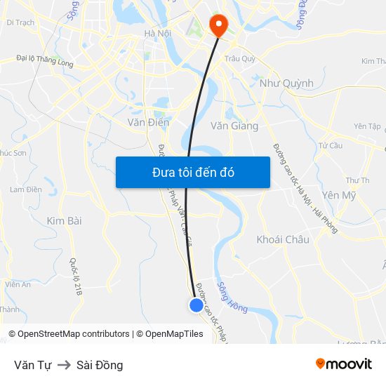 Văn Tự to Sài Đồng map
