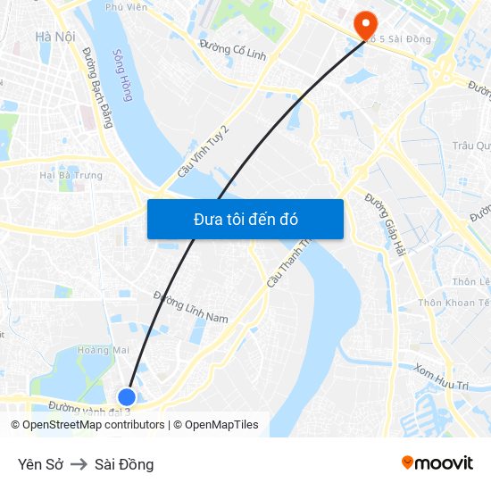 Yên Sở to Sài Đồng map