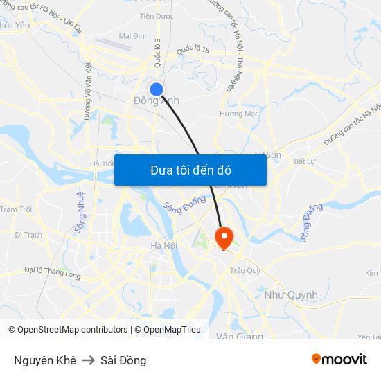 Nguyên Khê to Sài Đồng map