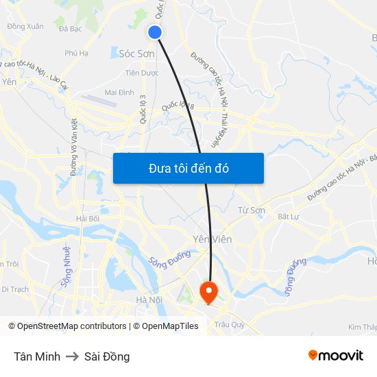 Tân Minh to Sài Đồng map