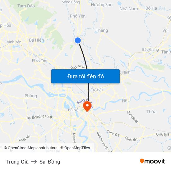 Trung Giã to Sài Đồng map