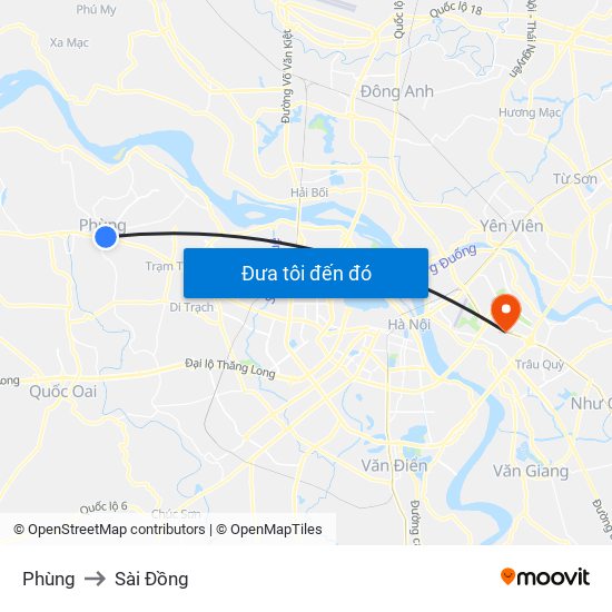 Phùng to Sài Đồng map