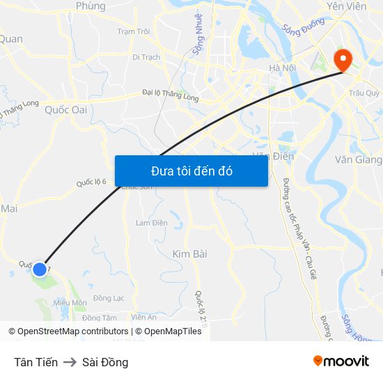 Tân Tiến to Sài Đồng map