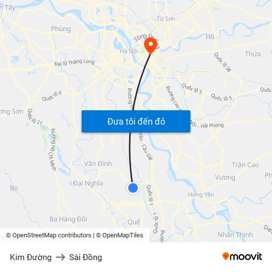 Kim Đường to Sài Đồng map