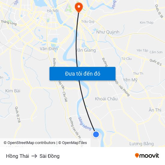 Hồng Thái to Sài Đồng map